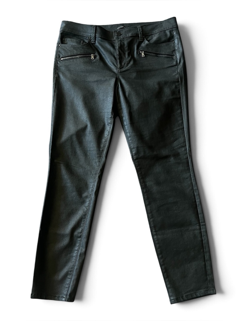 Ann Taylor Black Skinny Jeans Coated Denim Modern Moto Punk Goth Zippers